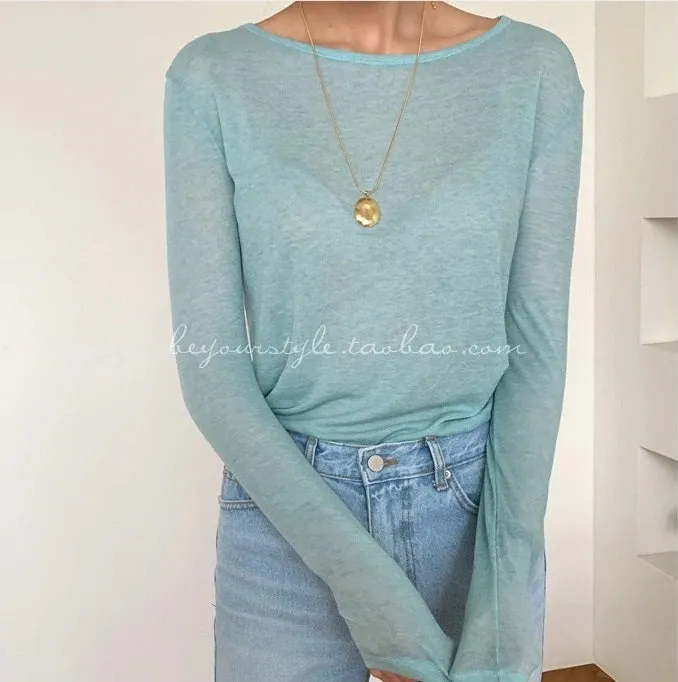 Spring Sexy Elastic Korean Style Skinny Slim Fit Long Sleeve Tops #2216