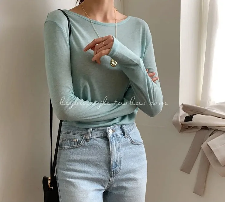 Spring Sexy Elastic Korean Style Skinny Slim Fit Long Sleeve Tops #2216