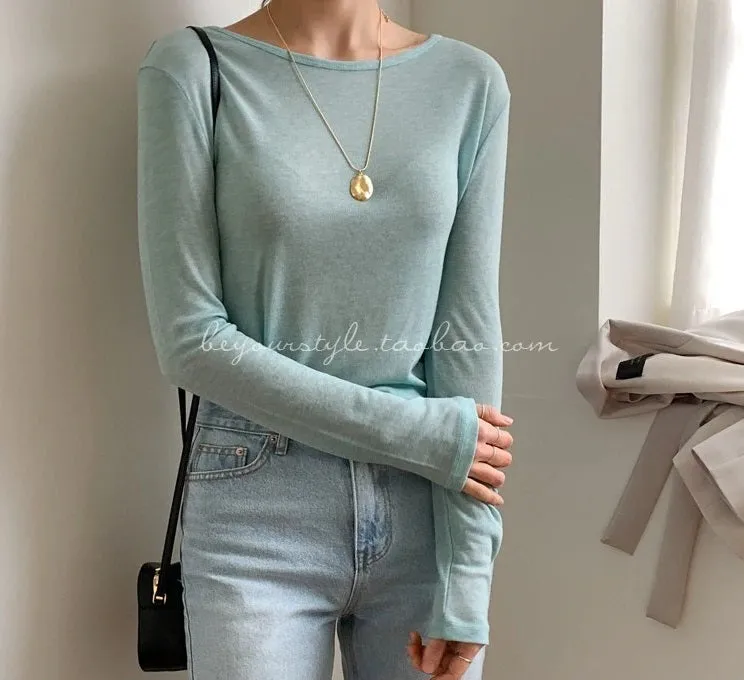 Spring Sexy Elastic Korean Style Skinny Slim Fit Long Sleeve Tops #2216