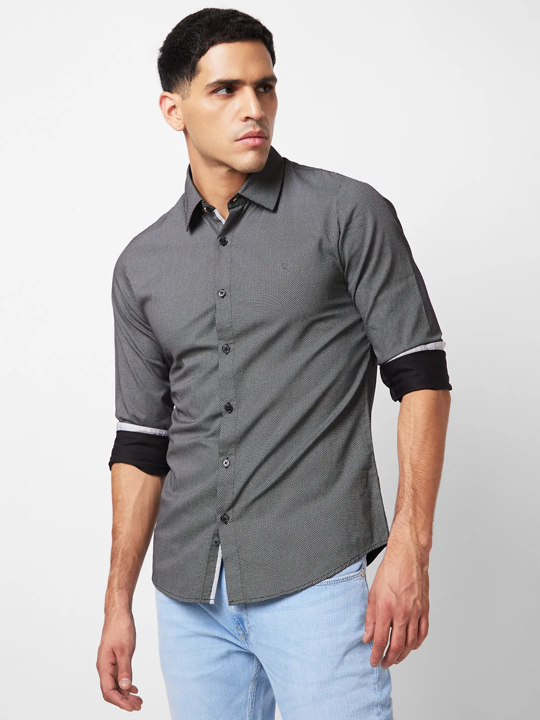 Spykar Black Printed Shirt For Men