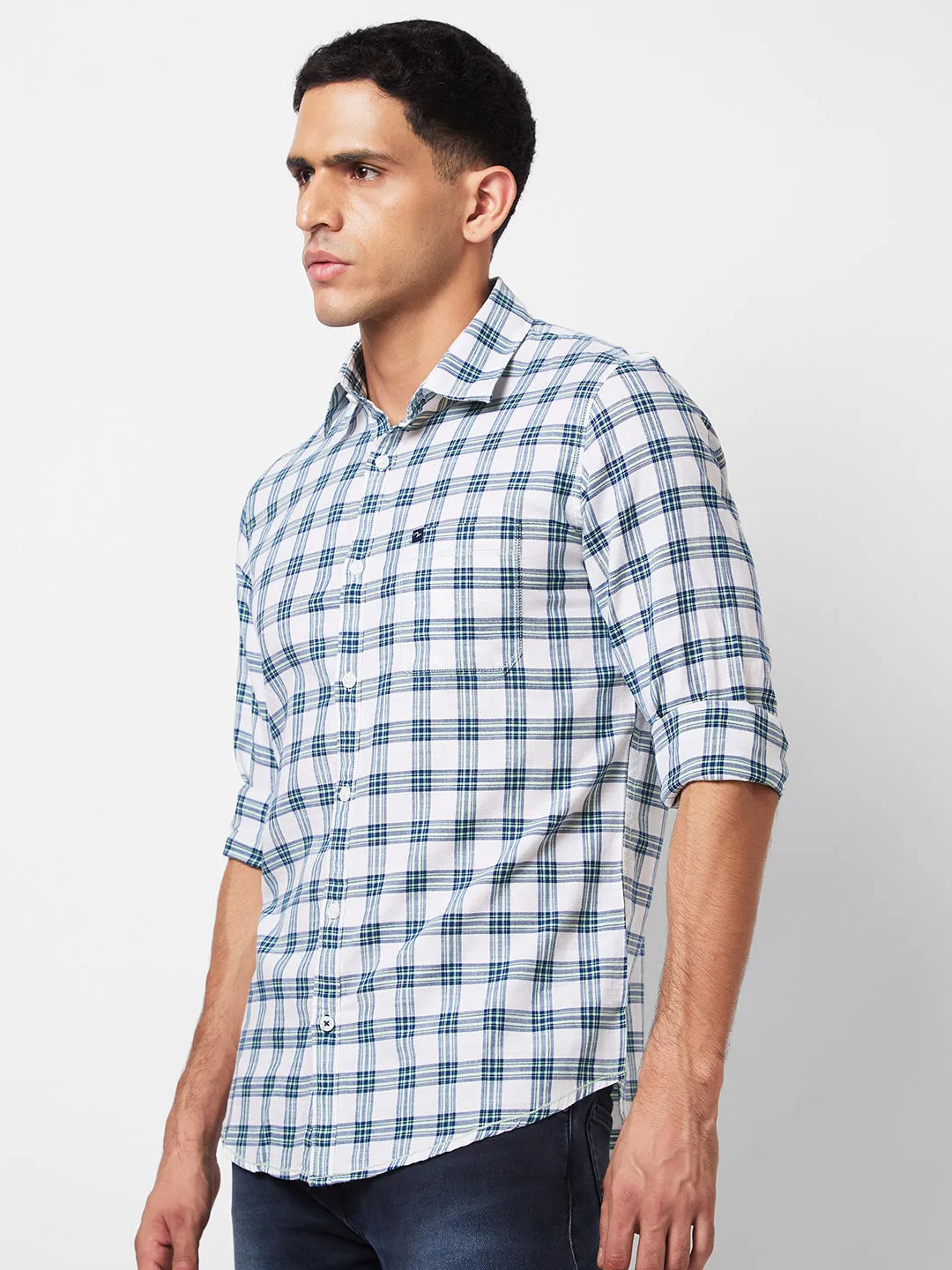 Spykar Green Checked Shirt For Men