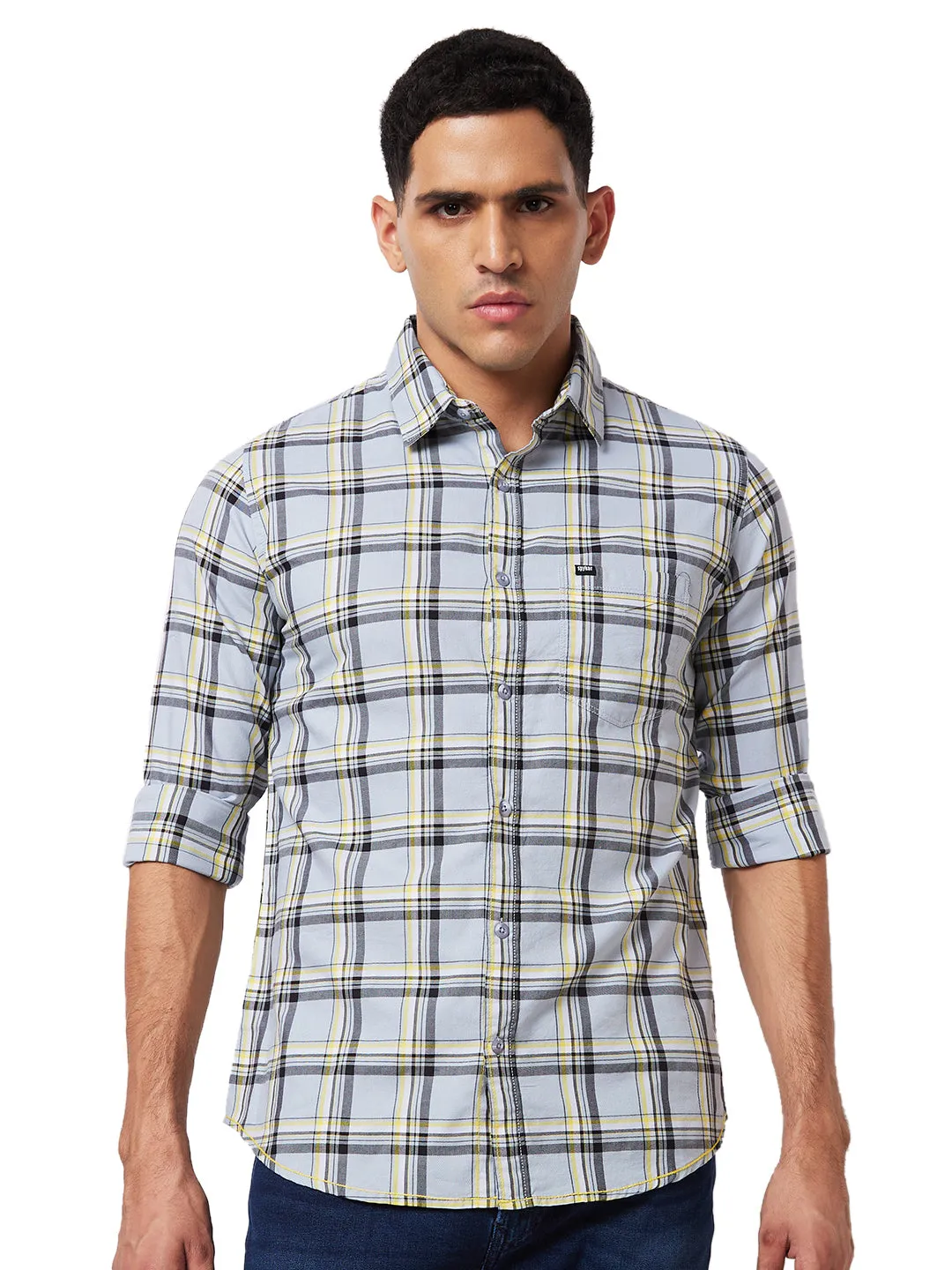 Spykar Grey Checked Shirt For Men