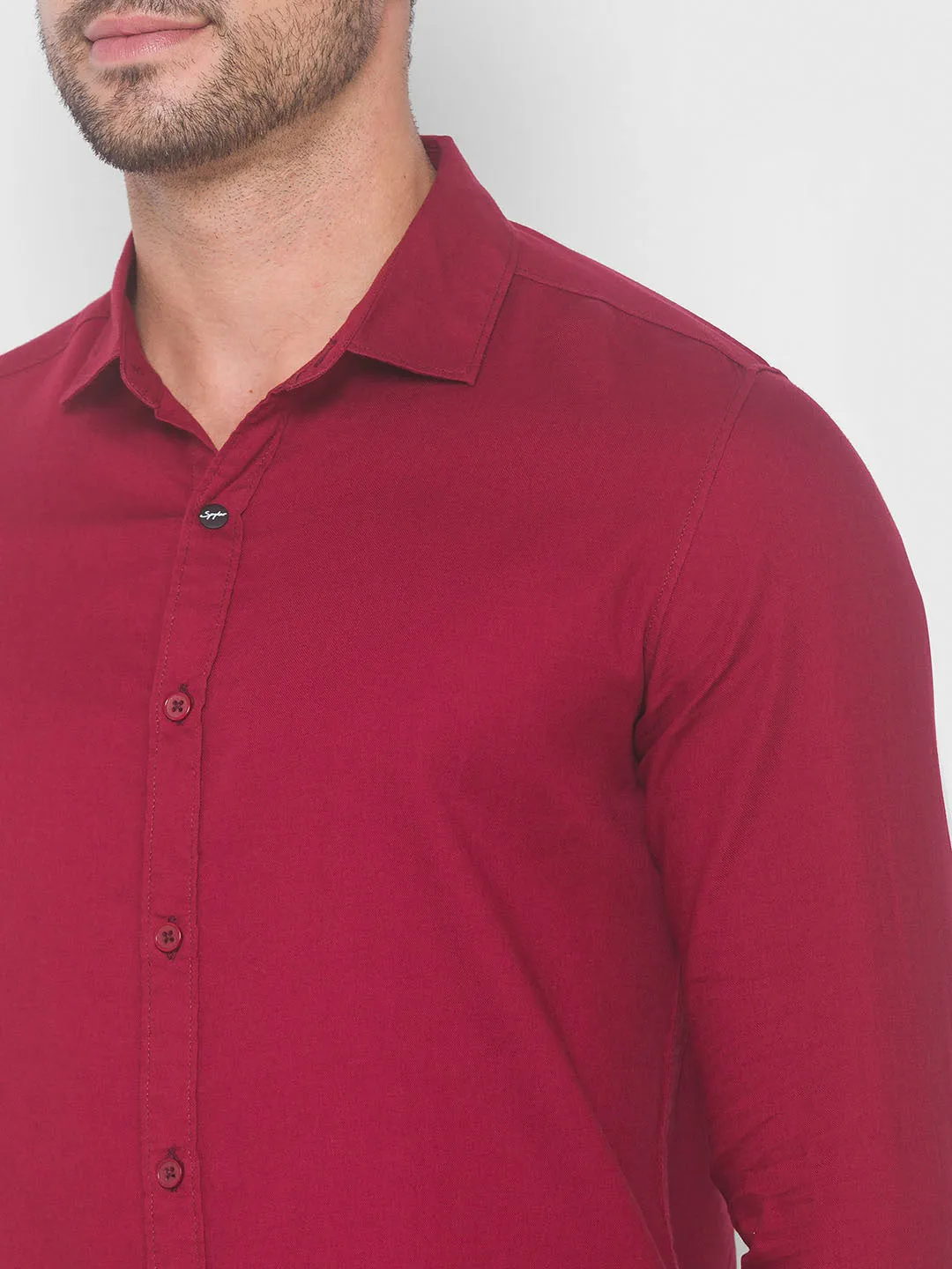 Spykar Men Deep Red Cotton Slim Fit Shirt