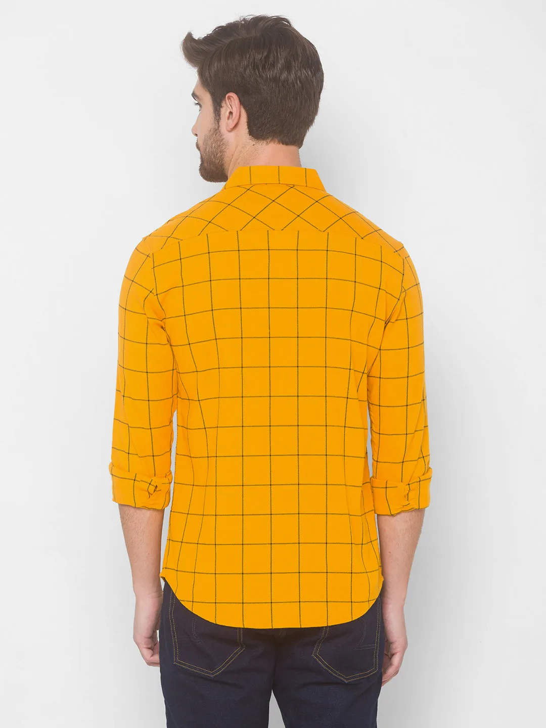 Spykar Men Gold Yellow Cotton Slim Fit Shirt