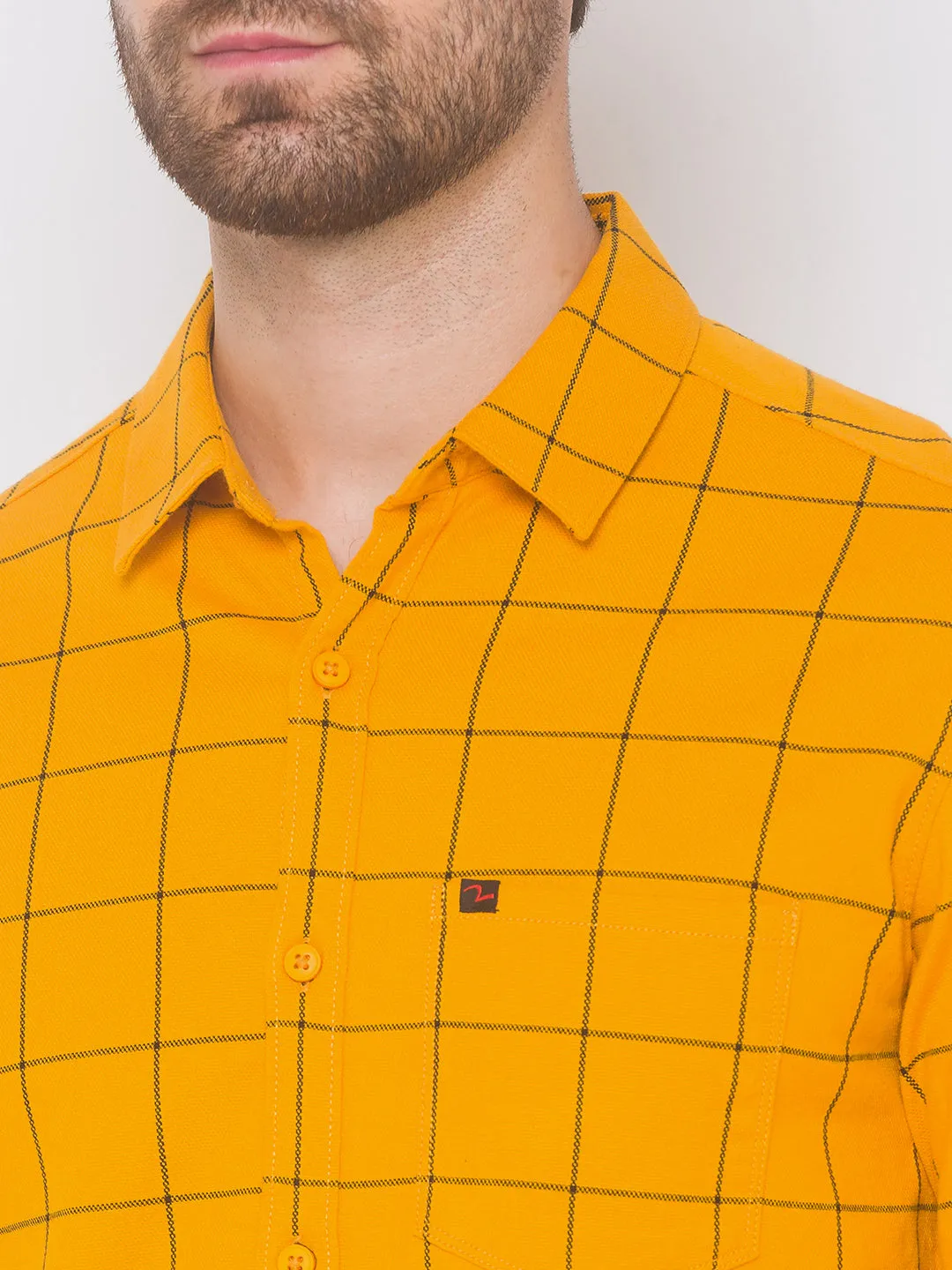 Spykar Men Gold Yellow Cotton Slim Fit Shirt