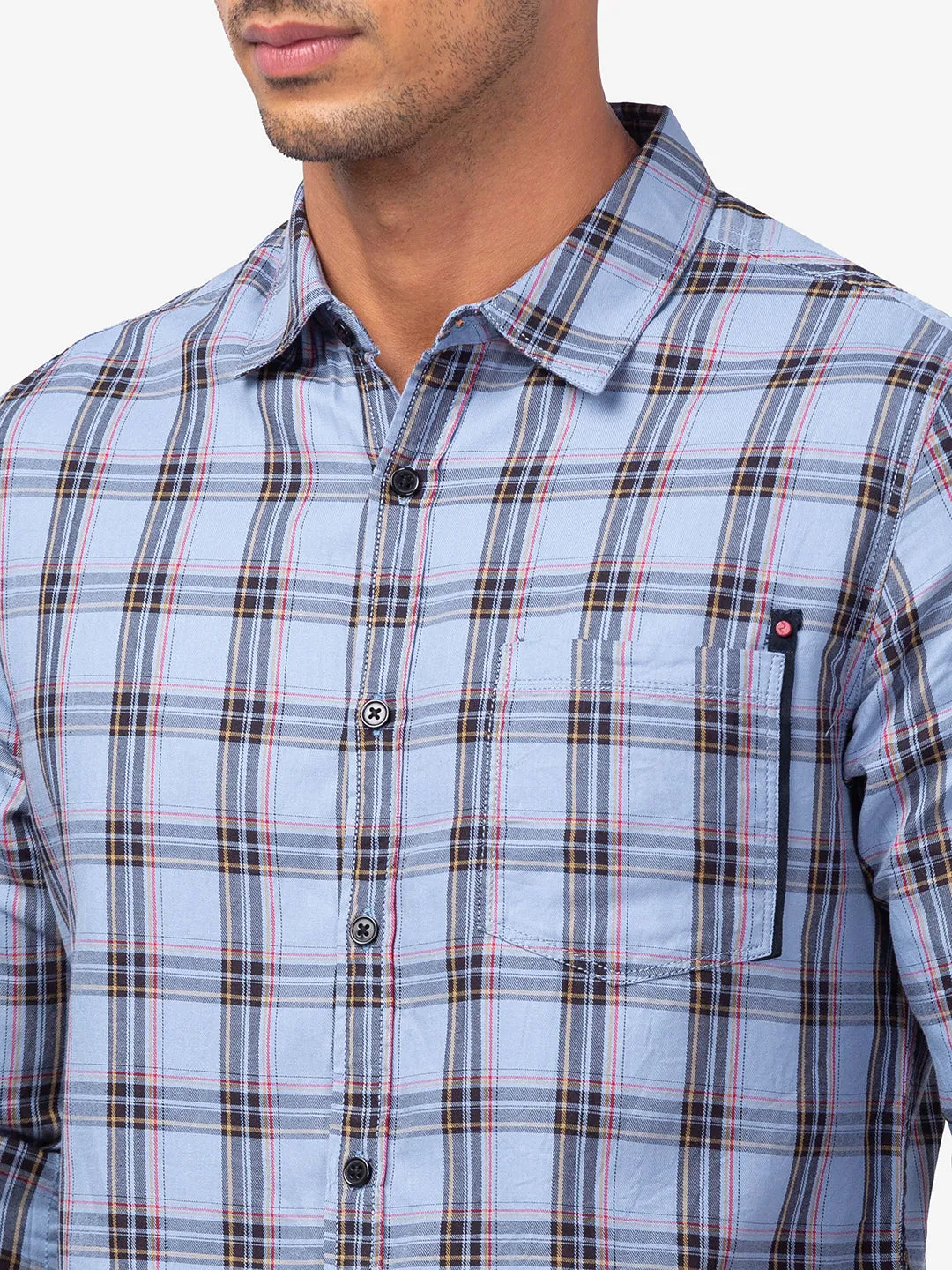 Spykar Men Lt Grey Cotton Regular Fit Checkered Shirts