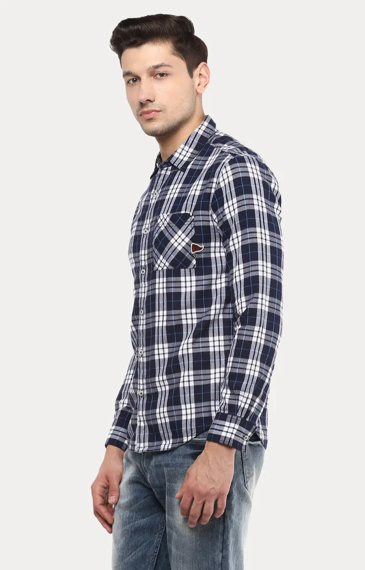 Spykar Men Navy Blue Checked Slim Fit Casual Shirt