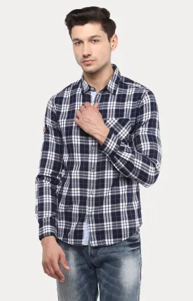 Spykar Men Navy Blue Checked Slim Fit Casual Shirt