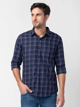 Spykar Men Navy Blue Cotton Regular Fit Checkered Shirts