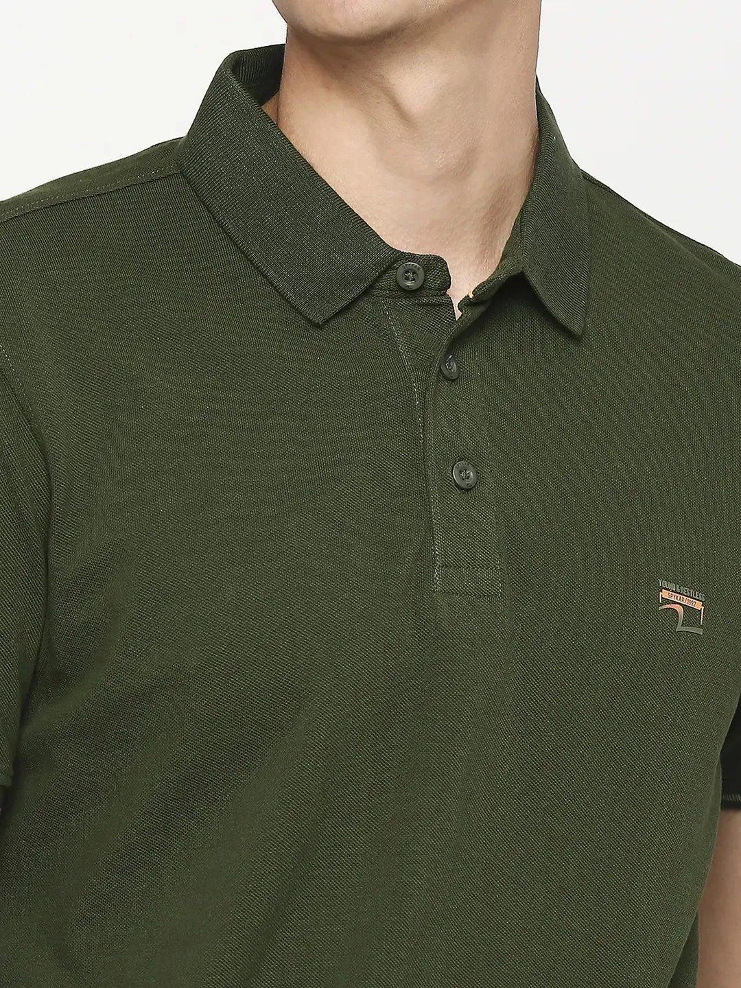 Spykar Men Rifle Green Cotton Slim Fit Plain Polo Neck Tshirt