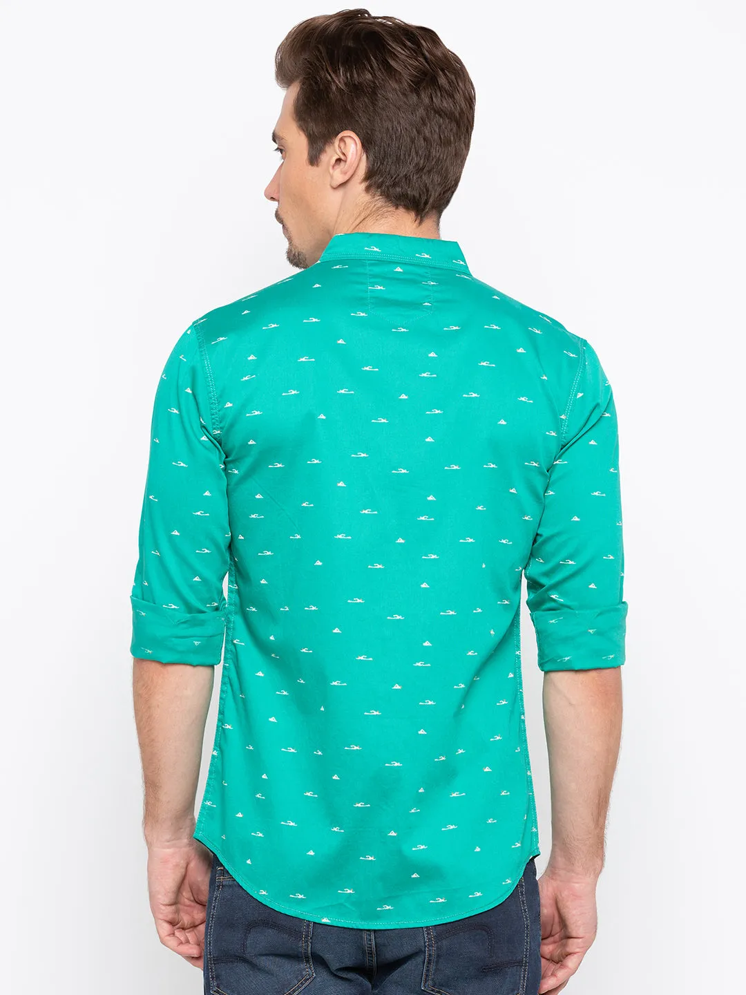 Spykar Men Turquoise Printed Slim Fit Casual Shirt