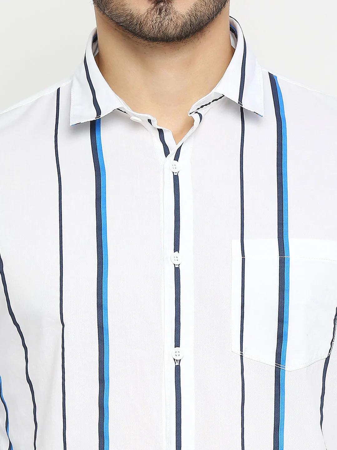 Spykar Men White Cotton Full Sleeve Striped Shirt