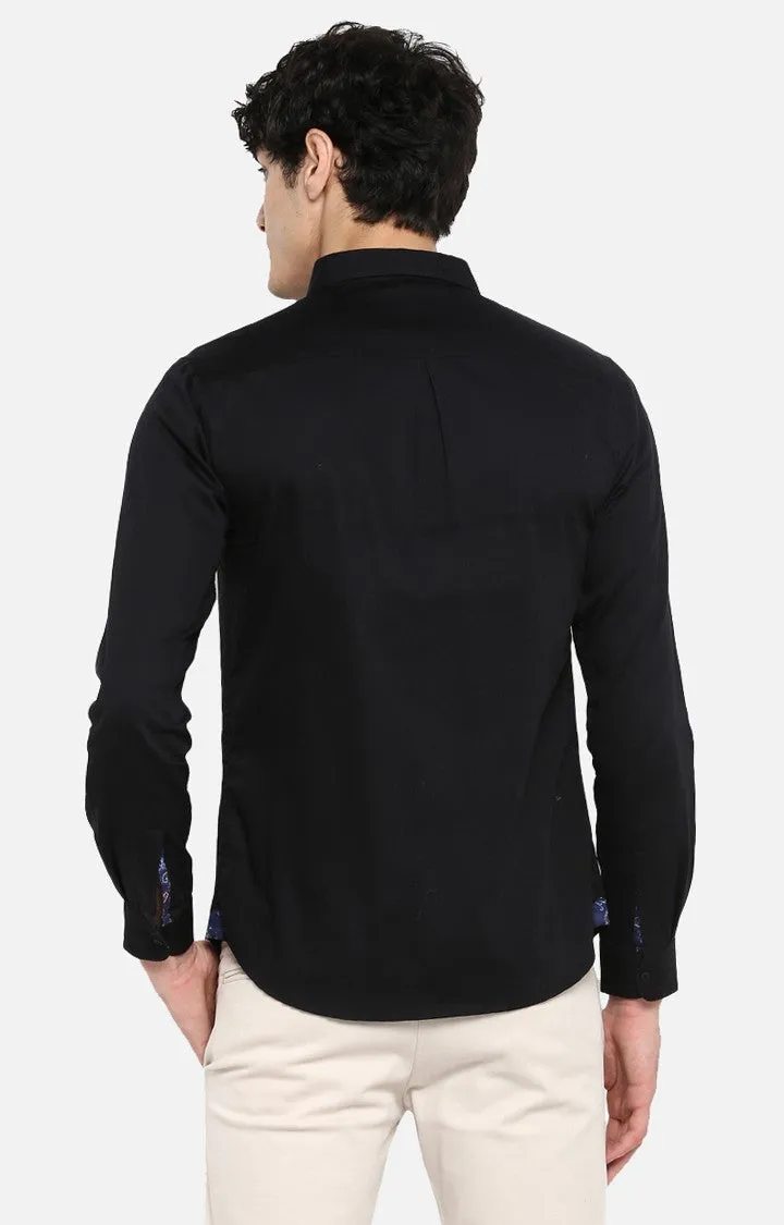 Spykar Men'S Black Satin Solid Casual Shirts