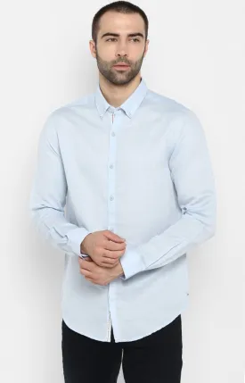 Spykar Slim Fit Men Blue Linen Casual Shirt