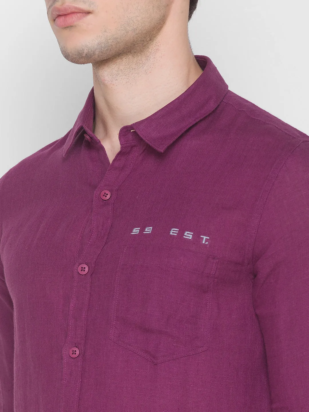 Spykar Slim Fit Purple Cotton Men Shirt