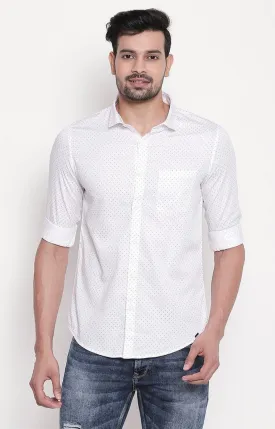 Spykar White Cotton Regular Fit Shirts For Men