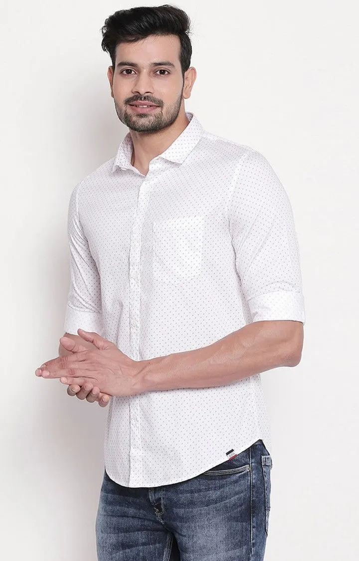 Spykar White Cotton Regular Fit Shirts For Men