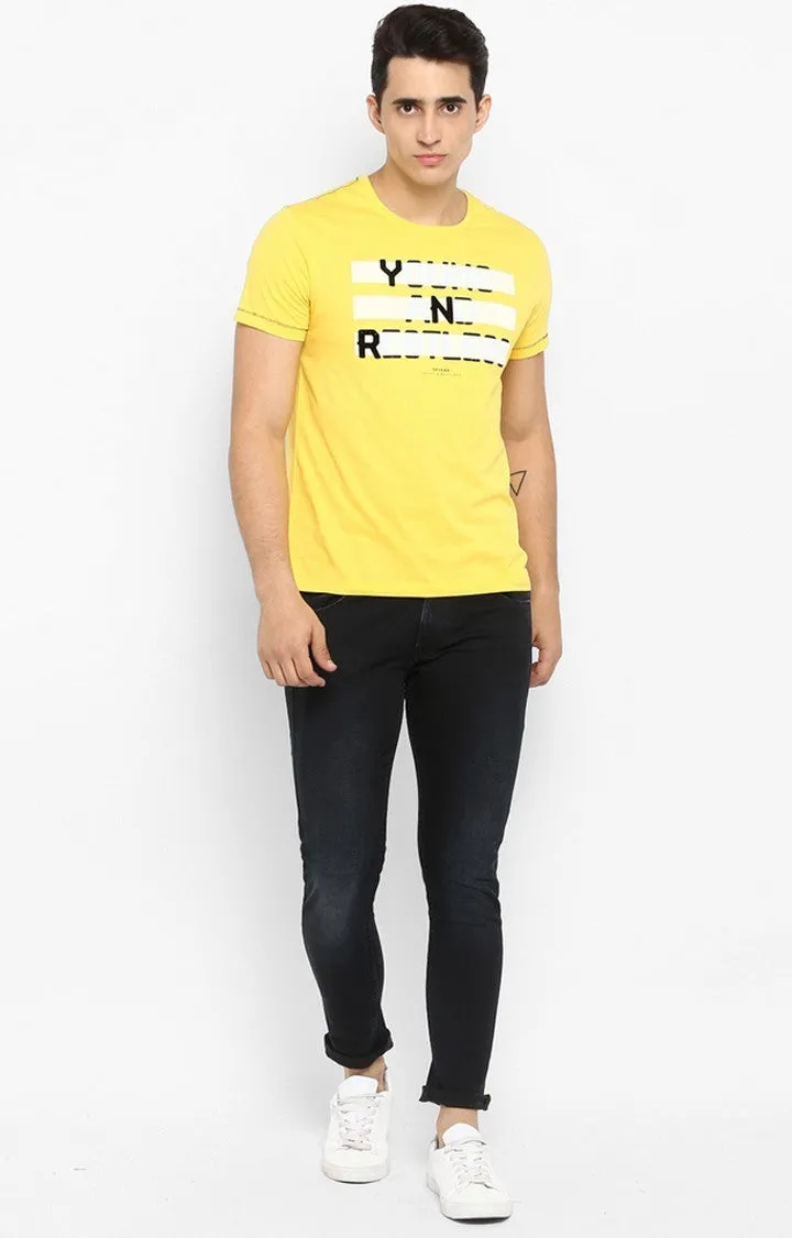 Spykar Yellow Printed Cotton Men T-Shirts