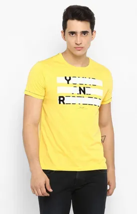 Spykar Yellow Printed Cotton Men T-Shirts