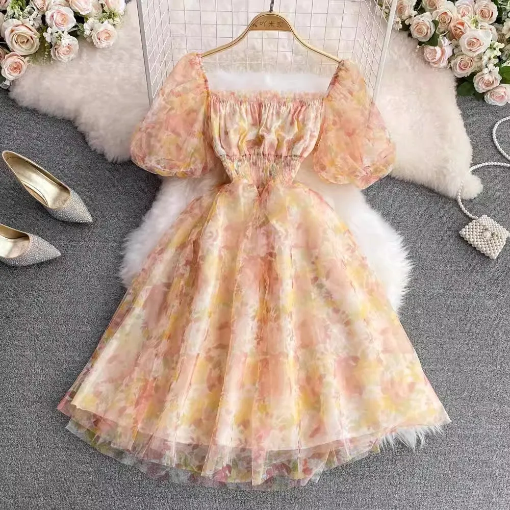 square neck floral dress new style dress      S3957