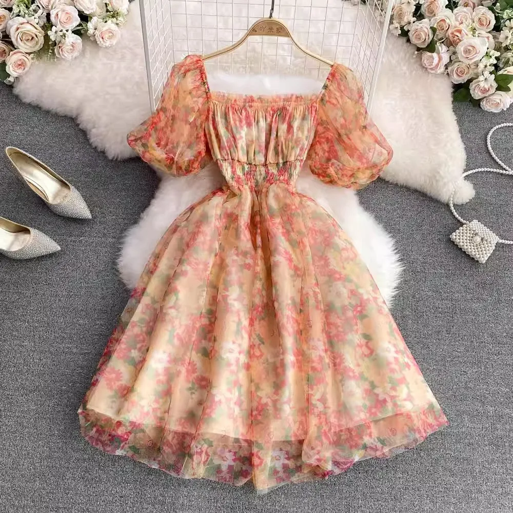 square neck floral dress new style dress      S3957