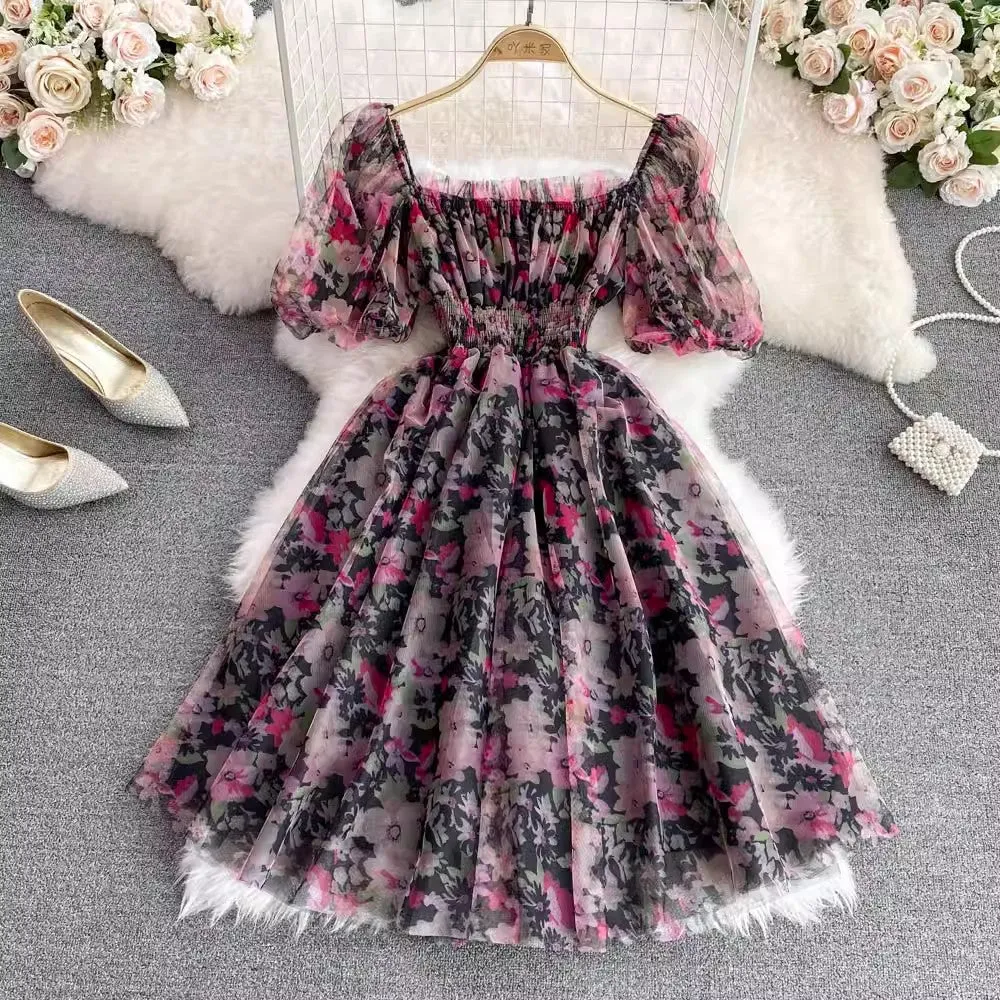 square neck floral dress new style dress      S3957