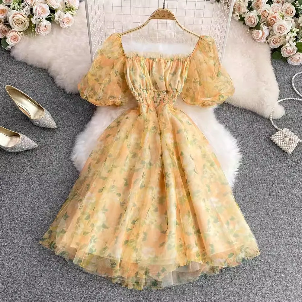 square neck floral dress new style dress      S3957