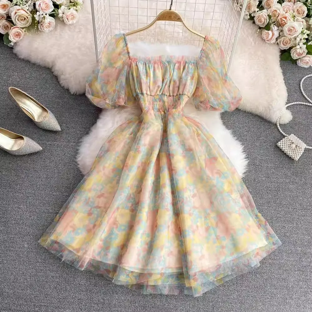 square neck floral dress new style dress      S3957