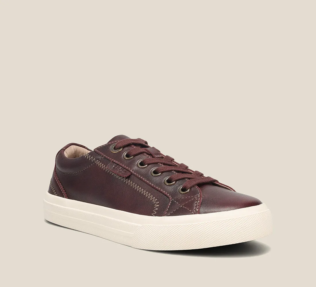 Taos Plim Soul Lux Leather Sneaker in White, Merlot, Black, Carmel & Steel