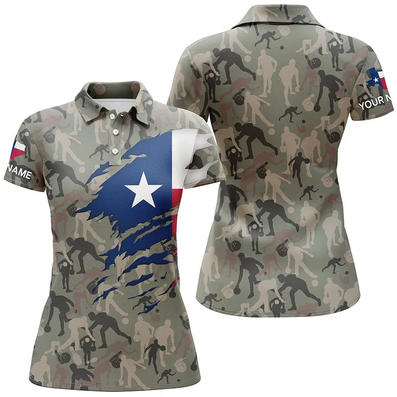 Texas Flag Bowling Shirts For Women Bowling Team, Custom Bowling Polo Shirts, Perfect Gift for Bowling Lovers