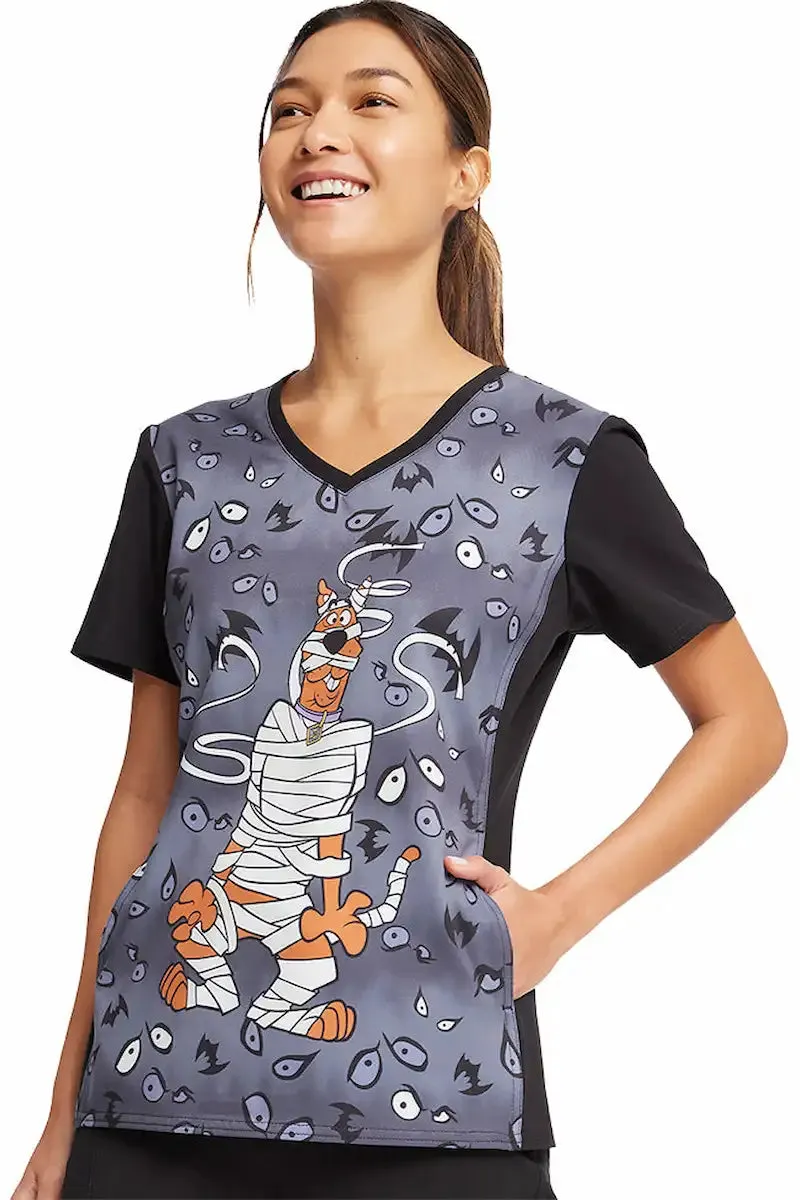 Tooniforms Women's V-Neck Halloween Print Scrub Top | Under Wraps