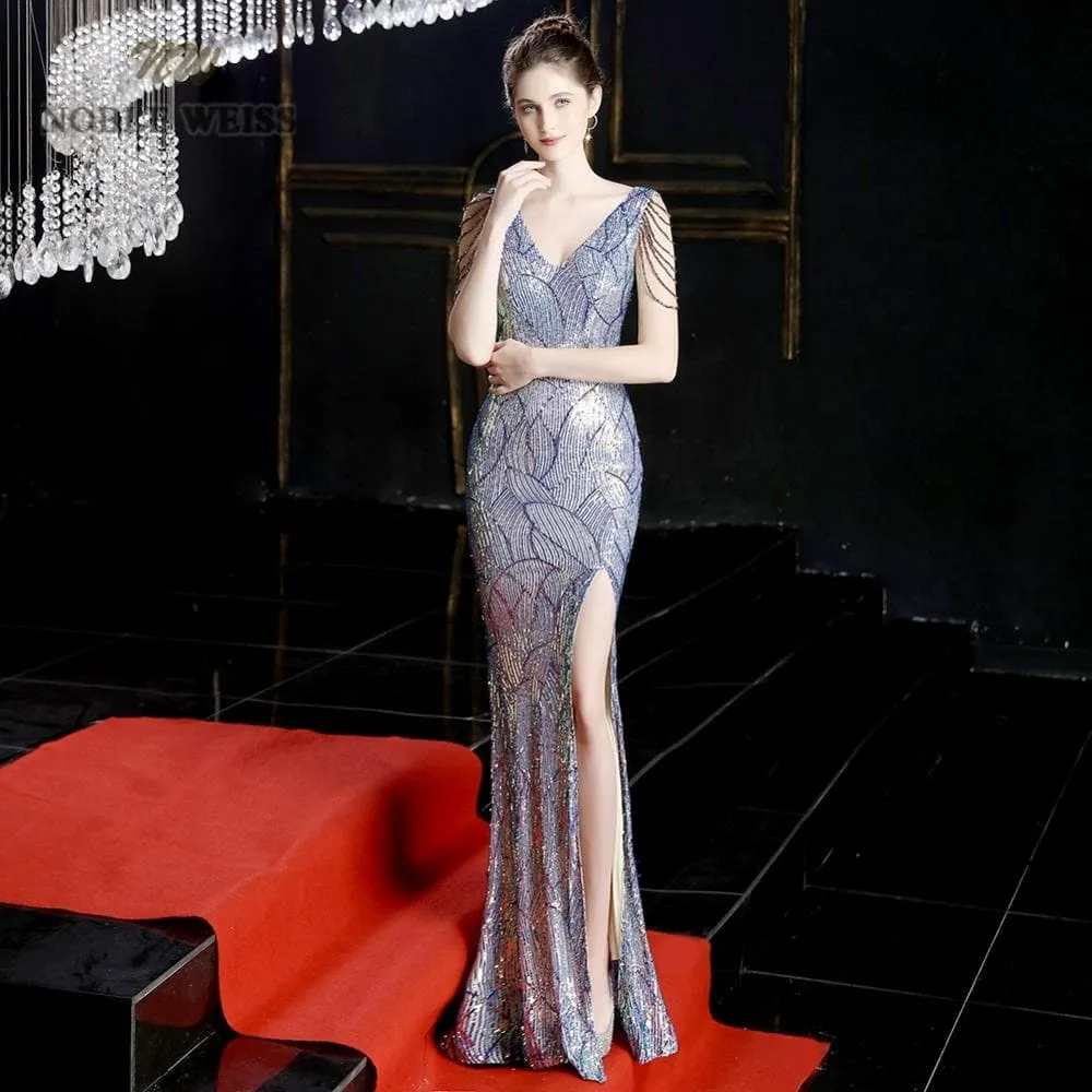 V-Neck Mermaid Evening Dress - Elegant, Floor-Length Formal Gown