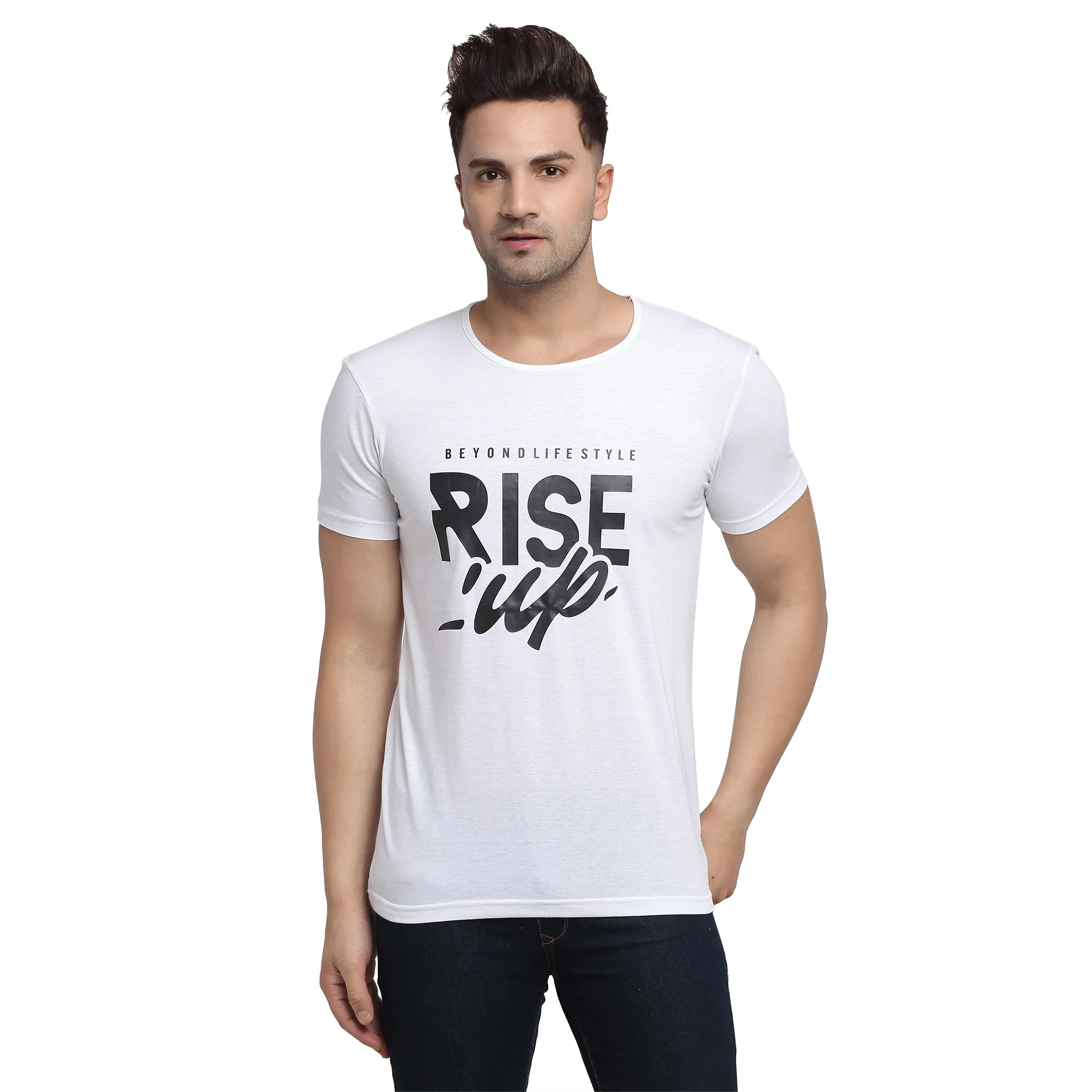 Vimal Jonney Regular Fit Round Neck White T-shirt For Men's