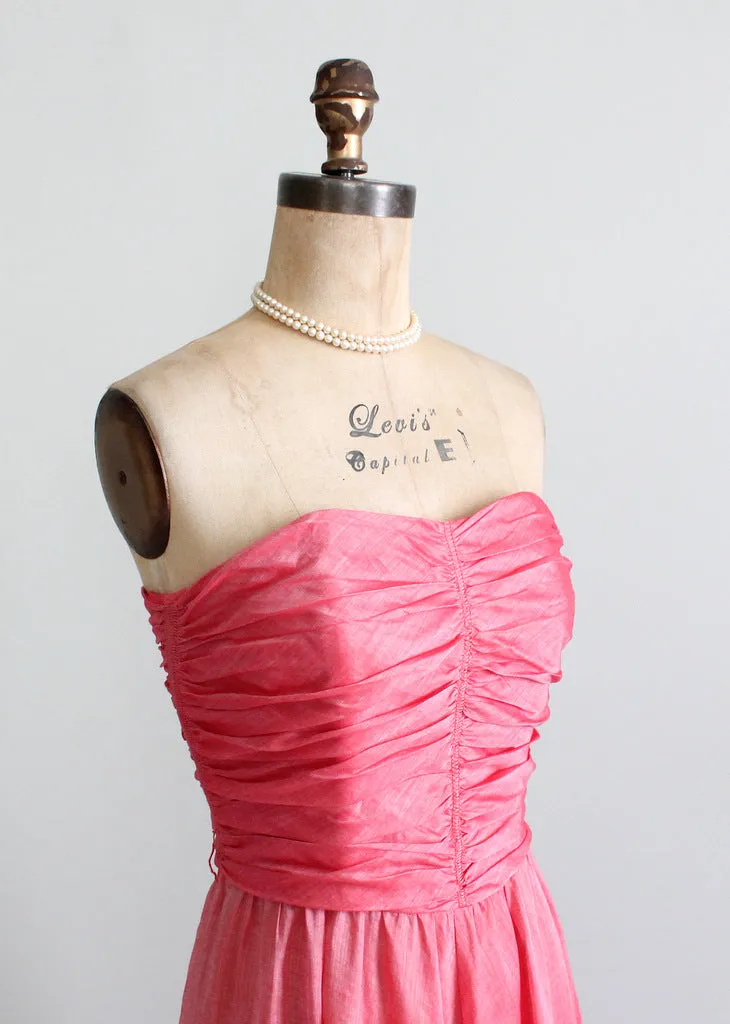 Vintage 1940s Pink Strapless Party Dress and Shawl