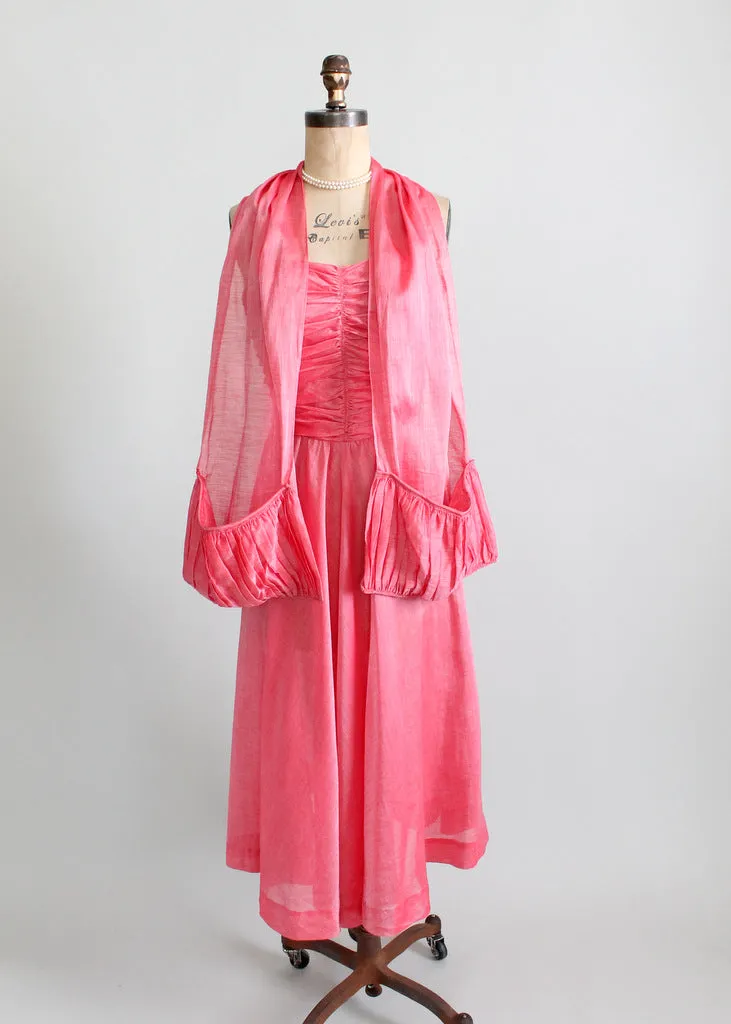 Vintage 1940s Pink Strapless Party Dress and Shawl