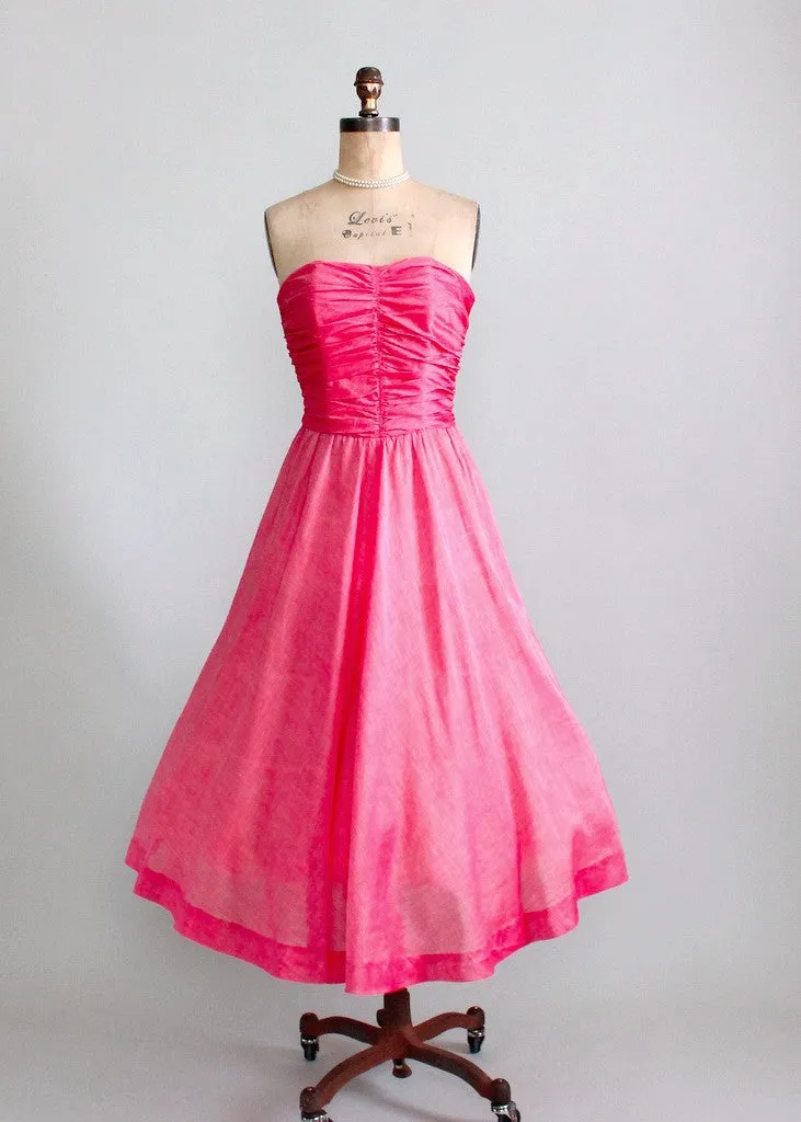 Vintage 1940s Pink Strapless Party Dress and Shawl