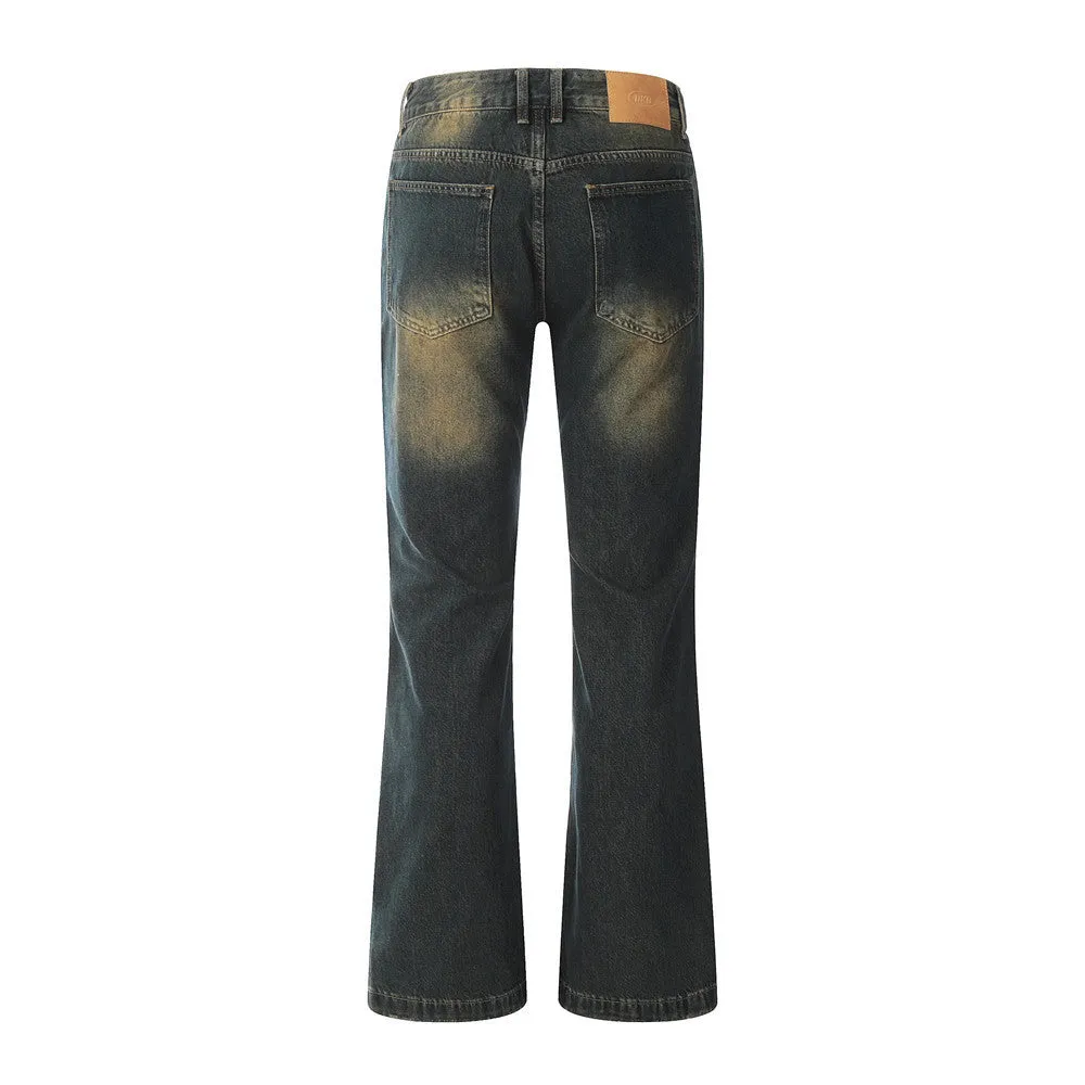 Washed Yellow Denim Bootcut Pants Men