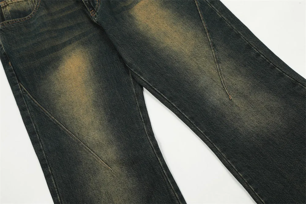 Washed Yellow Denim Bootcut Pants Men