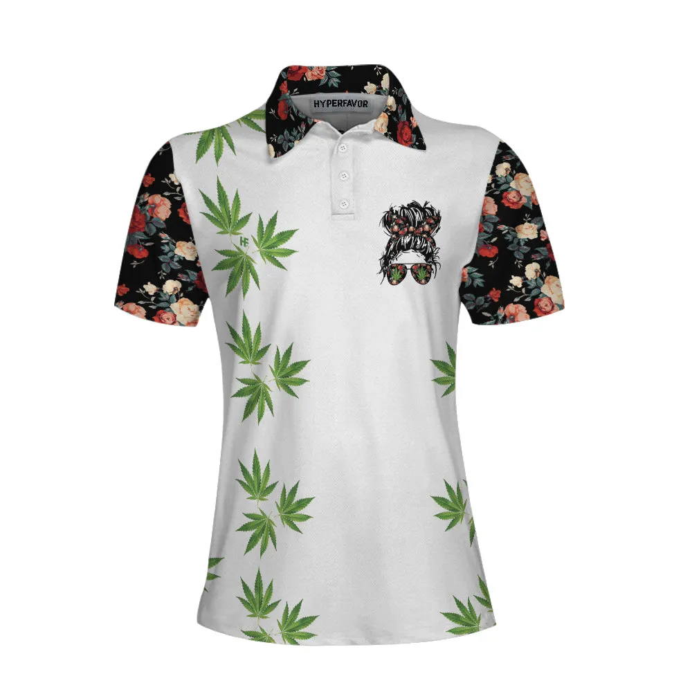 Weekend Forecast Smoking Weed Women Short Sleeve Polo Shirt, Floral And Weed Leaf Graphics Polo Shirt Coolspod