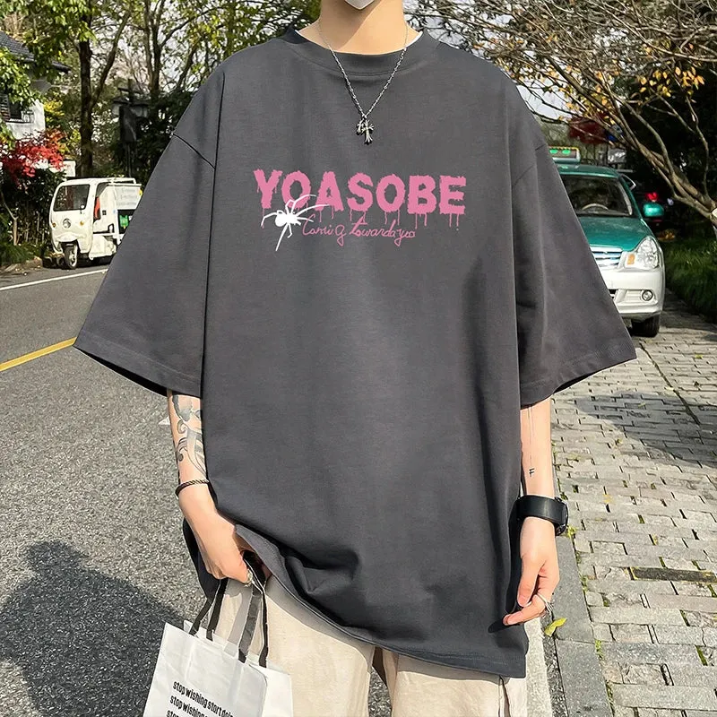 Wiaofellas  -  Letter Printed Cotton Short Sleeve T-shirt Men Women Loose Half Sleeved T-shirt Harajuku Fashion Men Clothing Oversized T Shirts