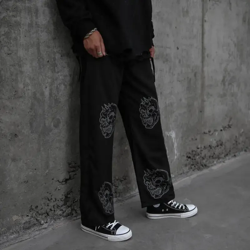 Wiaofellas  -  New Casual Pants Men's High Street Retro Skull Print Straight Casual Wide-leg Pants Streetwear Men  Mens Joggers