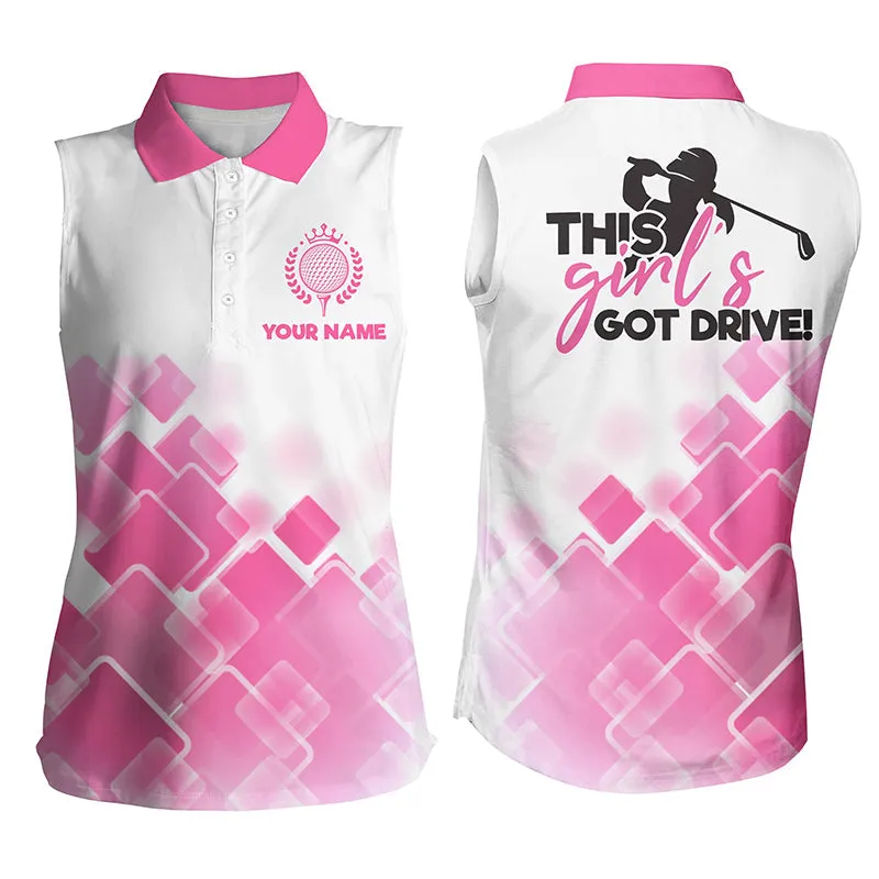 Women Golf Polo Shirts This Girl's Got Drive Custom Name Pink Pattern Golf Shirts For Women