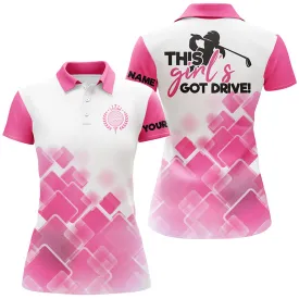 Women Golf Polo Shirts This Girl's Got Drive Custom Name Pink Pattern Golf Shirts For Women