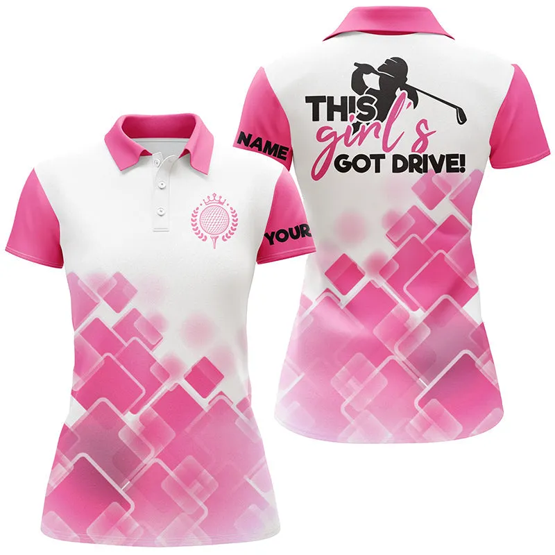 Women Sleeveless Polo Shirt This Girl's Got Drive Custom Name Pink Pattern Golf Shirts For Women