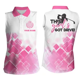 Women Sleeveless Polo Shirt This Girl's Got Drive Custom Name Pink Pattern Golf Shirts For Women