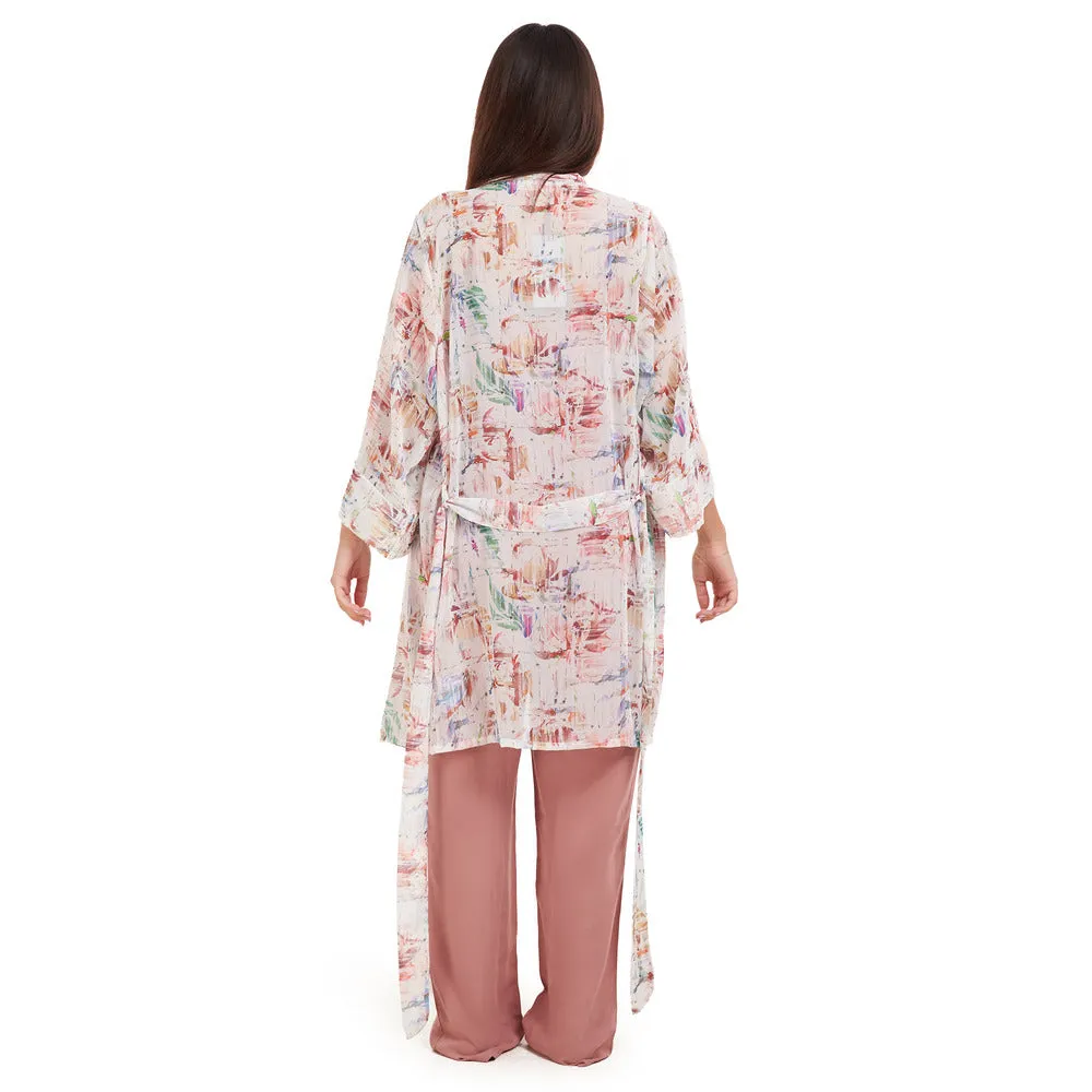 Women summer 3 piece pajama set Abstract Desert watercolors kimono   Cashmere top & Pants