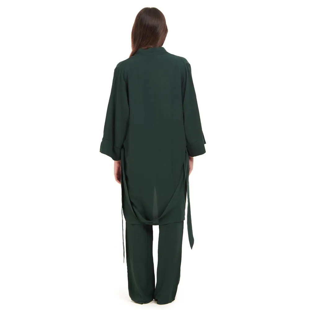 Women summer 3 piece pajama set  Dark Green Top   Dark Green kimono & Pants