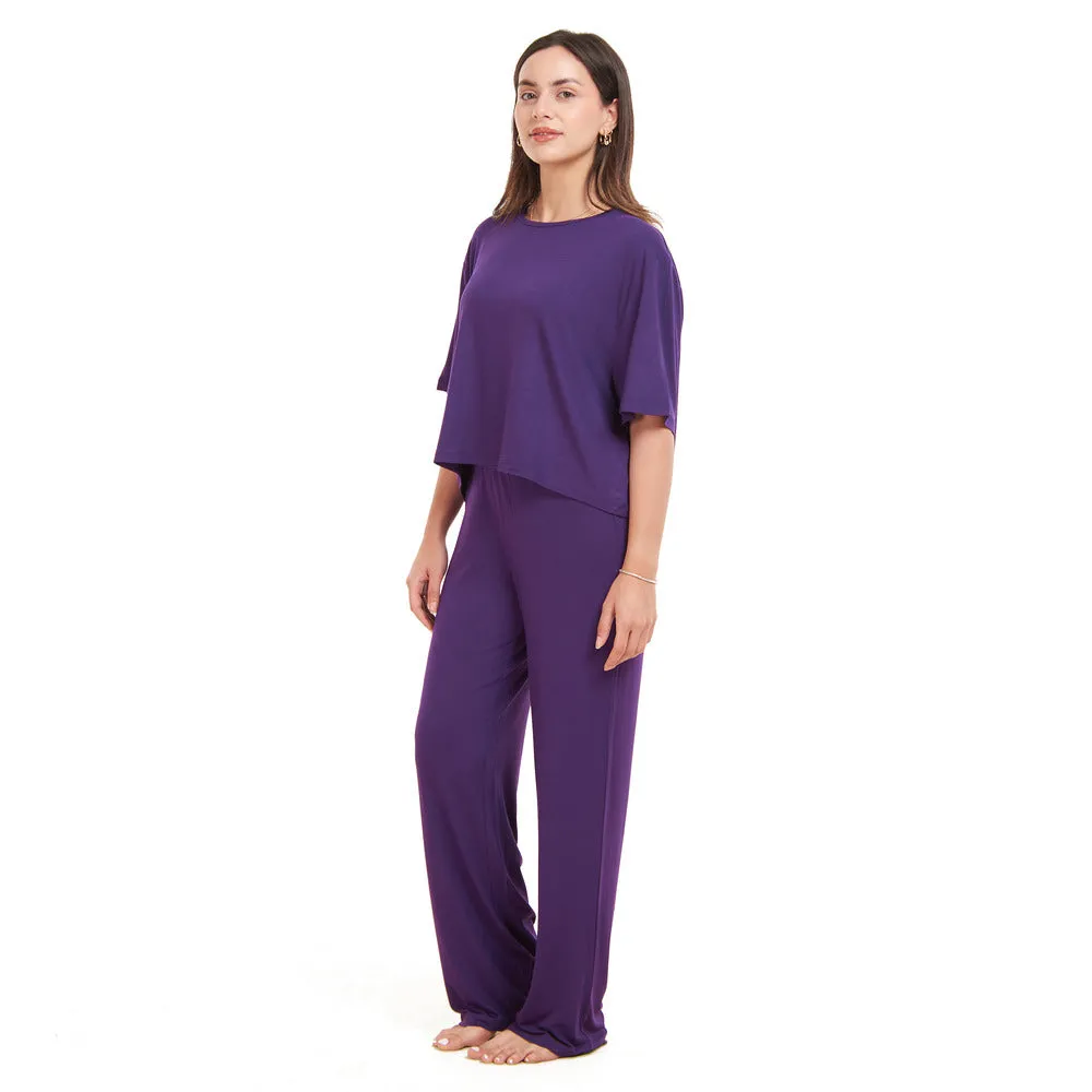 Women summer pajama set Purple Cropped top   pants