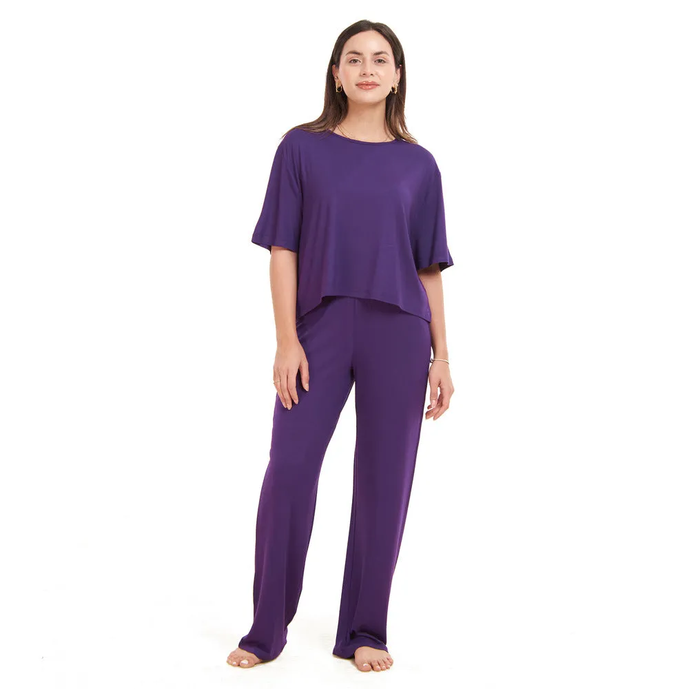 Women summer pajama set Purple Cropped top   pants