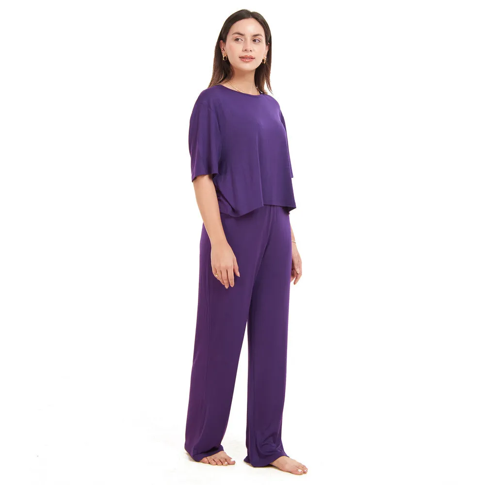 Women summer pajama set Purple Cropped top   pants